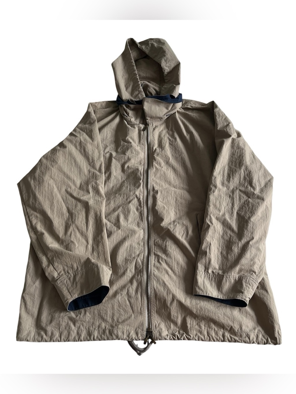 Vintage LL Bean Rain Jacket Mens XLT Tan Beige Hooded Full Zip Coat Snap